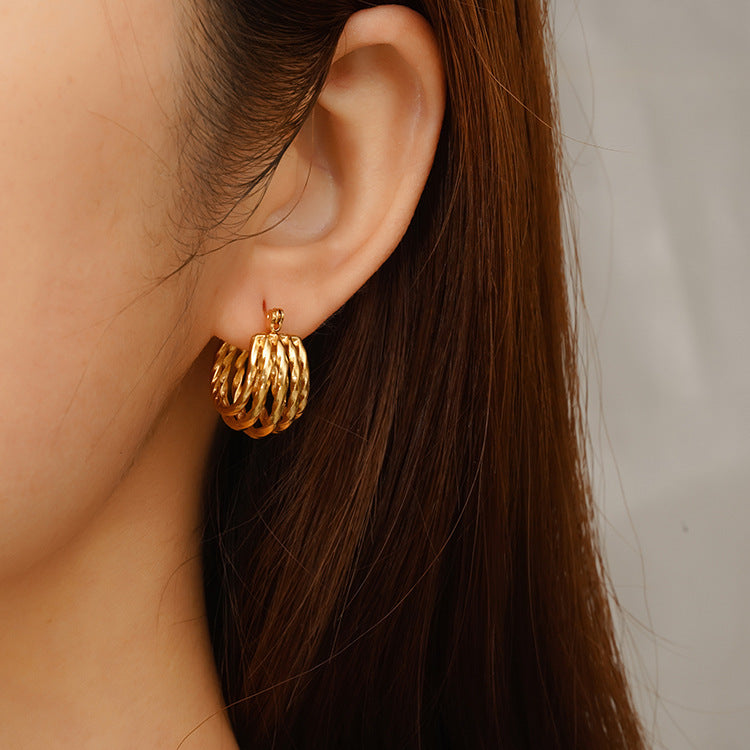 Multi-layer Stainless Steel Earrings For Women, Trendy And Versatile Patchwork